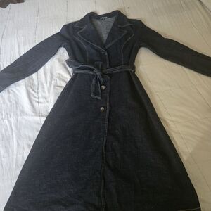 Denim Trench Coat Tie Waist Dark Wash.
